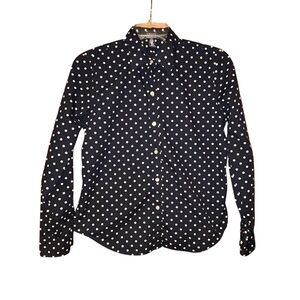 Chaps Polka Dot Blouse Womens Petite Button Down‎ Shirt Navy White Cotton MP